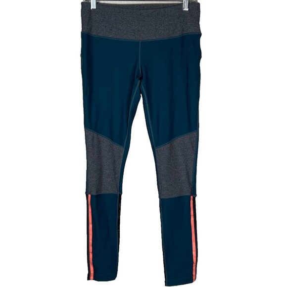 Mondetta Sz M Color Block Athletic Leggings Teal Gray Orange Back Zipper Pocket - Picture 1 of 12